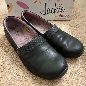 Ahnu The Jackie Black Leather with Reptile Embossed